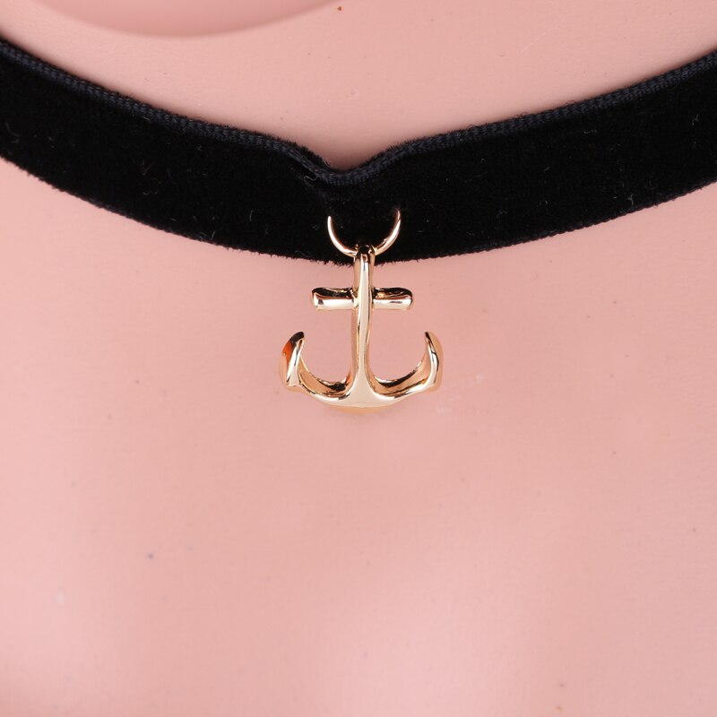 1Pc  Sailor Anchor Pendant Black Korea Velvet Rope Choker Collar Necklace Female Collier Bijoux Girls Gift