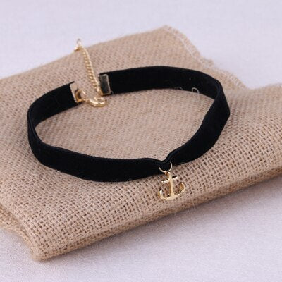 1Pc  Sailor Anchor Pendant Black Korea Velvet Rope Choker Collar Necklace Female Collier Bijoux Girls Gift
