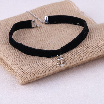 1Pc  Sailor Anchor Pendant Black Korea Velvet Rope Choker Collar Necklace Female Collier Bijoux Girls Gift