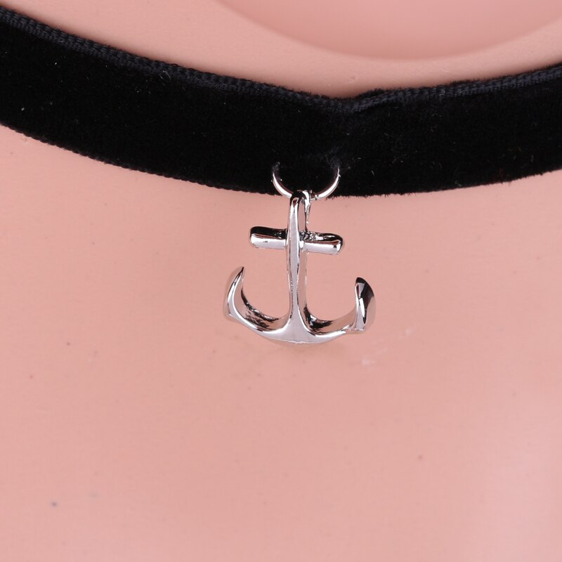 1Pc  Sailor Anchor Pendant Black Korea Velvet Rope Choker Collar Necklace Female Collier Bijoux Girls Gift