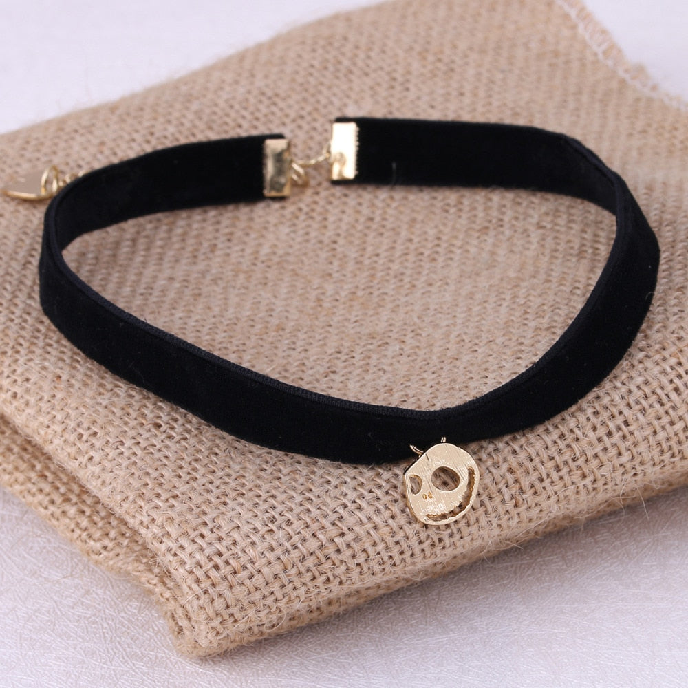 1Pc  Ghost Head Pendant Black Velvet Rope Choker Collar Necklace Female Collier Bijoux Girls Halloween Gift