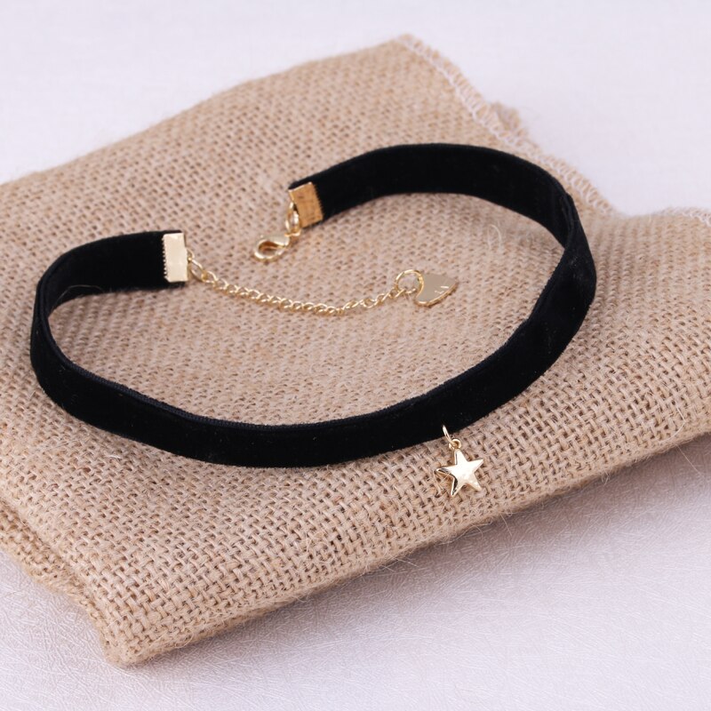 1Pc  Tiny Mill Finish Star Pendant Black Korea Velvet Rope Choker Collar Necklace Female Collier Bijoux Girls Gift