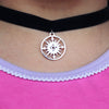 1Pc Cutout Round Compass Pendant Black Korea Velvet Rope Choker Collar Necklace Female Male Collier Bijoux Girls Gift