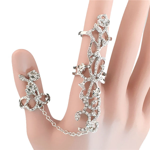 1Pc New Fashion Silver Gold Multiple Finger Stack Knuckle Band Crystal Flower Ring Women's Fashion Jewelry Gift #267391