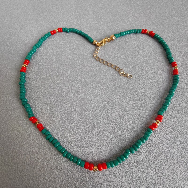 1Pc Simple Acrylic Seed Beads Strand Necklace Multi-color Beaded Elastic String Short Choker Necklace For Women Girls  Jewelry