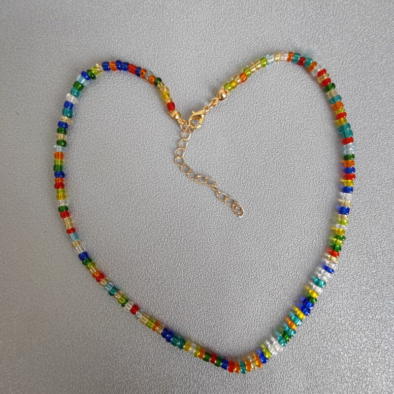 New Rainbow Color Acrylic Seed Beads Strand Choker Necklace For