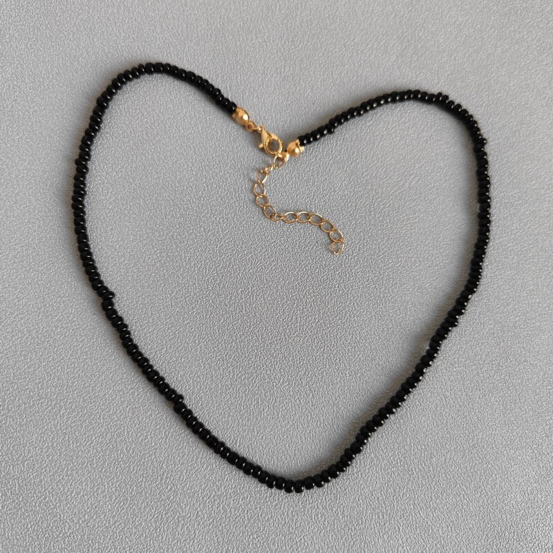 1Pc Simple Acrylic Seed Beads Strand Necklace Multi-color Beaded Elastic String Short Choker Necklace For Women Girls  Jewelry