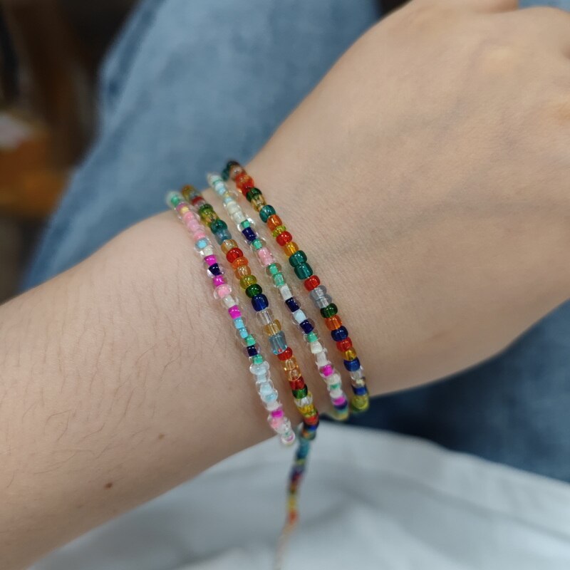 1Pc Simple Acrylic Seed Beads Strand Necklace Multi-color Beaded Elastic String Short Choker Necklace For Women Girls  Jewelry