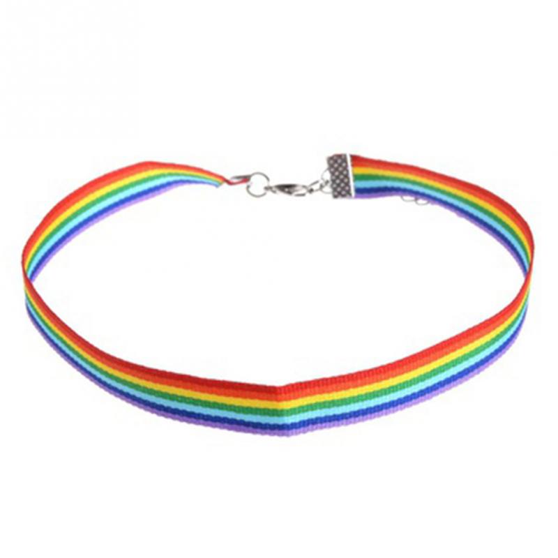 1Pc Simple Rainbow Choker Necklace Gay Pride LGBT Ribbon Clavicle Chain Jewelry Nylon Choker Necklace Nice Gift for Women