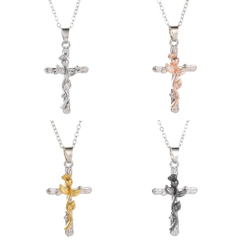 1Pcs Cross Rose Necklace For Women  Kpop Classic Vintage  Jewellery Gift