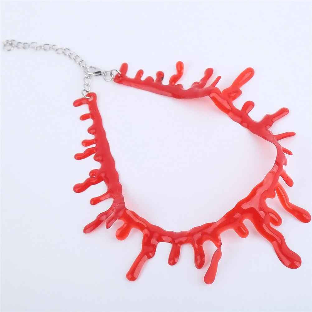 1Pcs Gothic Style Red Blood Drip Necklace Fancy Dress Fun Joke Choker For Women Men Horror Party Jewerly