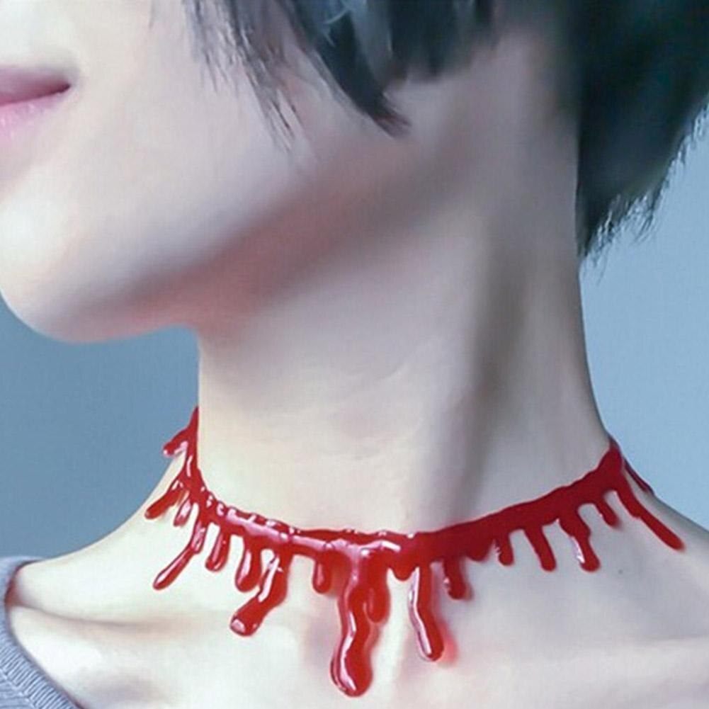 1Pcs Gothic Style Red Blood Drip Necklace Fancy Dress Fun Joke Choker For Women Men Horror Party Jewerly