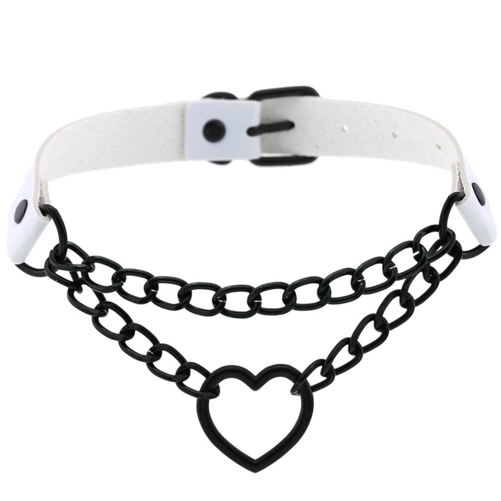  Obmyec Punk Leather Choker Heart Love Necklace Goth Chokers  Collar Chain Rave Party Necklace for Women and Girls (white) : Clothing,  Shoes & Jewelry