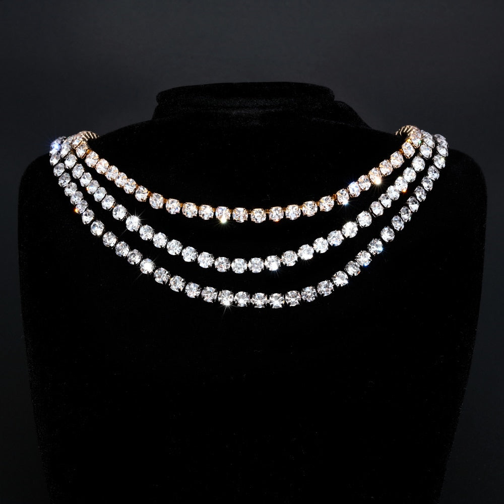 1Pcs Elegant Diamonds Choker Necklace CZ  Tennis Chain Clavicle Chain For Women Jewelry Accessories Gift