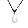 1Pcs White Resin Ethnic Tribal Maori Hook Pendant Necklace Imitation Yak Bone Charm Black Wax Cotton Cord Jewellery Adjustable