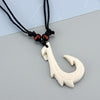 1Pcs White Resin Ethnic Tribal Maori Hook Pendant Necklace Imitation Yak Bone Charm Black Wax Cotton Cord Jewellery Adjustable