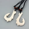 1Pcs White Resin Ethnic Tribal Maori Hook Pendant Necklace Imitation Yak Bone Charm Black Wax Cotton Cord Jewellery Adjustable