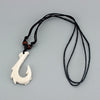 1Pcs White Resin Ethnic Tribal Maori Hook Pendant Necklace Imitation Yak Bone Charm Black Wax Cotton Cord Jewellery Adjustable