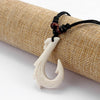 1Pcs White Resin Ethnic Tribal Maori Hook Pendant Necklace Imitation Yak Bone Charm Black Wax Cotton Cord Jewellery Adjustable