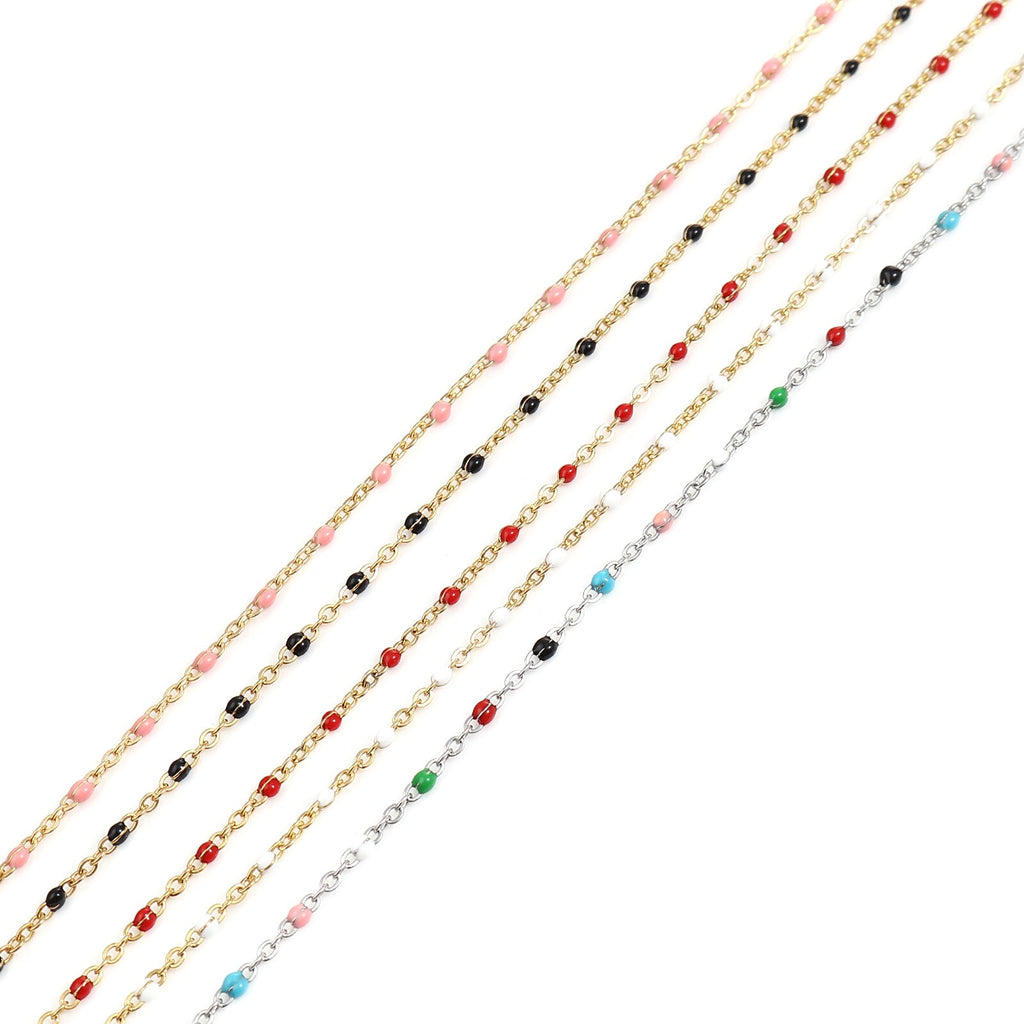 1Piece Stainless Steel Necklace Strap Lariat Lanyard Enamel Beads Chains Necklace 51cm long For Face Hanger Mask Line Decoration