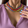 1Set Rainbow Color Rice Bead Small Round Beaded Chain Acrylic Necklace for Women Girls Handmade Jewelry Gifts