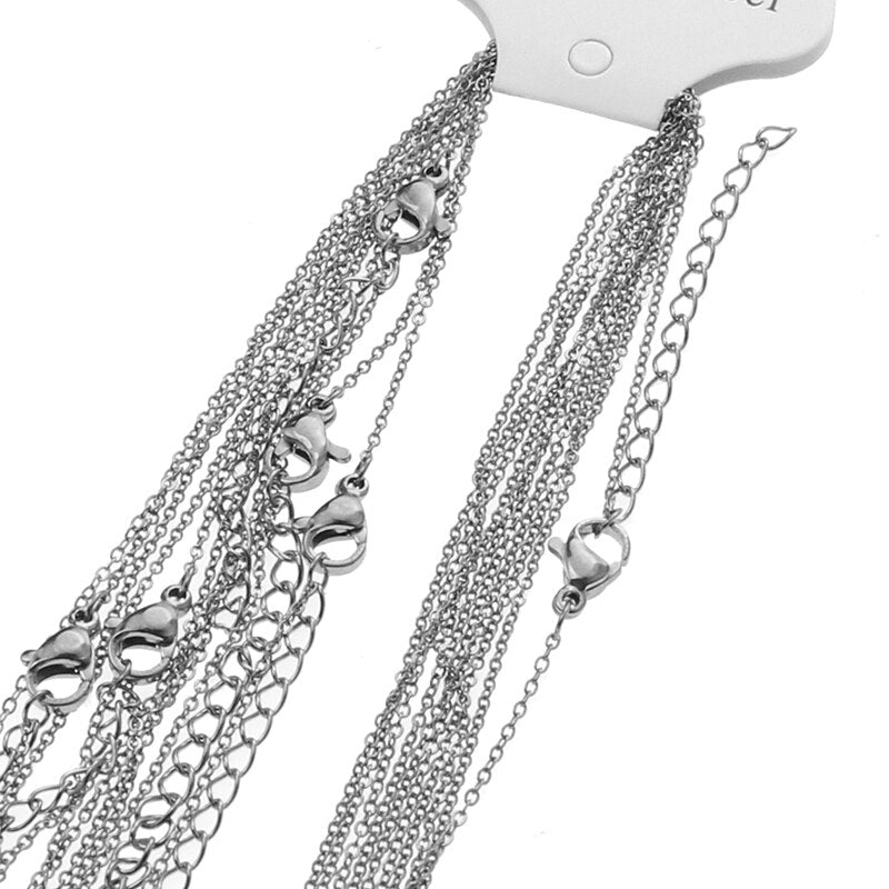 1mm 10pcs Stainless Steel Rose Gold Cut Rolo Link Cuban Chains Color 45+5CM long Necklaces choker Women/Men Pendant Bulk Sale