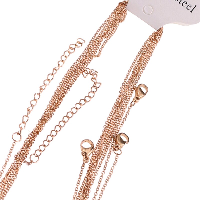 1mm 10pcs Stainless Steel Rose Gold Cut Rolo Link Cuban Chains Color 45+5CM long Necklaces choker Women/Men Pendant Bulk Sale
