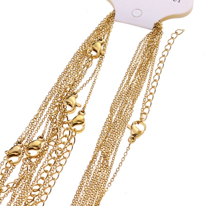 1mm 10pcs Stainless Steel Rose Gold Cut Rolo Link Cuban Chains Color 45+5CM long Necklaces choker Women/Men Pendant Bulk Sale