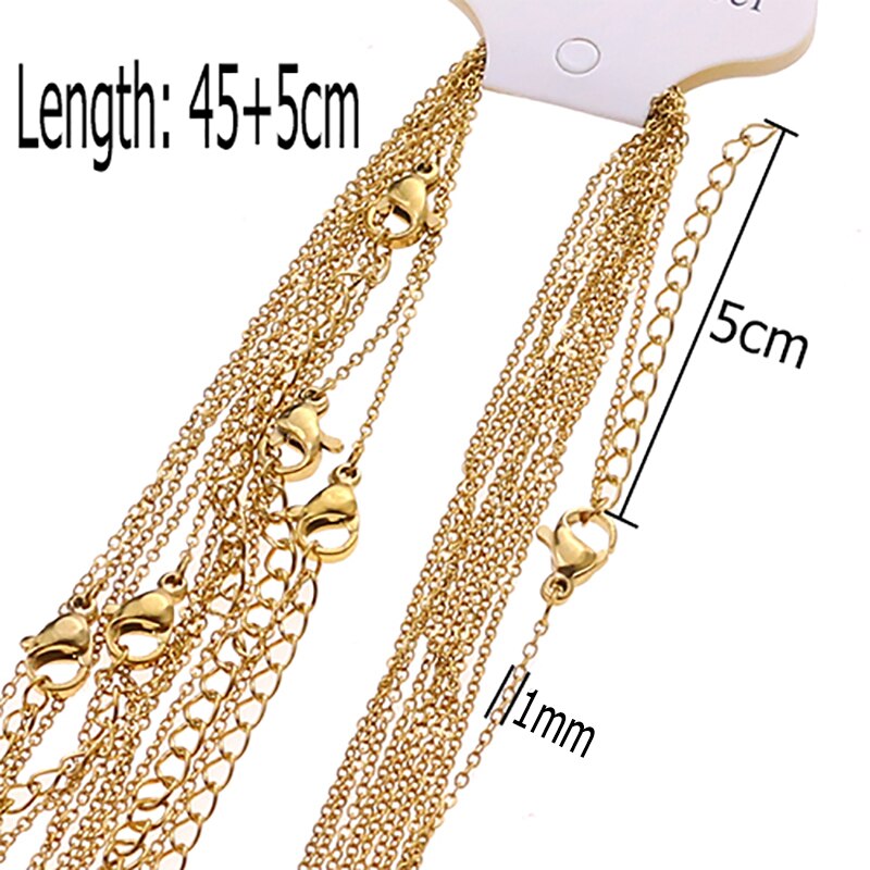 1mm 10pcs Stainless Steel Rose Gold Cut Rolo Link Cuban Chains Color 45+5CM long Necklaces choker Women/Men Pendant Bulk Sale