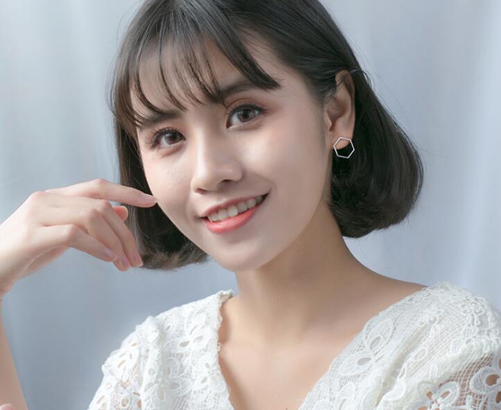 1pair 100% Real. 925 Sterling Silver Fine Jewelry Big Open hexagon /Square /Triangle Geometric Shape Stud Earrings gtle2065