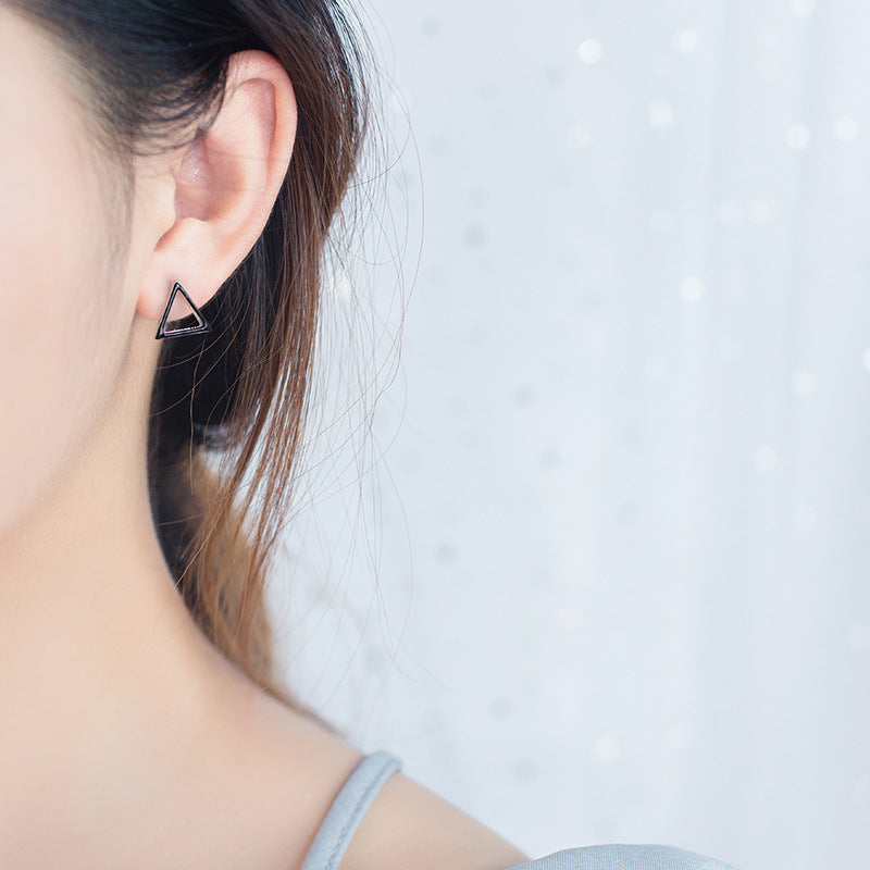 1pair 100% Real. 925 Sterling Silver Fine Jewelry Black Enamel Geometric Triangle /Square /Round Circle Stud earrings GTLE1667