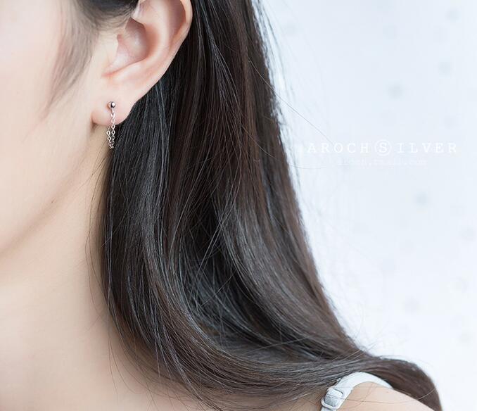 1pair 100% Real. 925 Sterling Silver Fine Jewelry EAR Tassel earrings LONG with Round Beads gtle1907