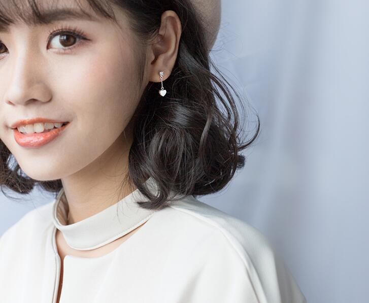 1pair 100% Real. 925 Sterling Silver Fine Jewelry Polished Heart Love & Stone Dangle Earrings Long gtle1773