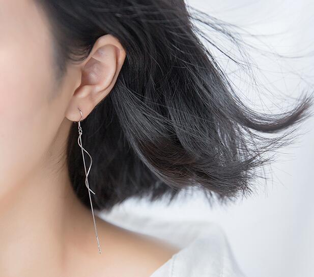 1pair 100% Real. 925 Sterling Silver Fine Jewelry Waves Waterwave Twisted &Chain Tassel Long Dangle Earrings Hook gtle2066
