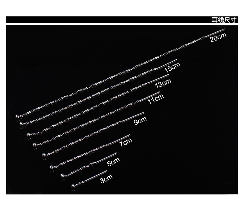 1pair 925 Sterling Silver Line Thread Threader Dangle Earrings Tassel Wire Bars Bead Rolo Chain Earrings Long Length GTLE385