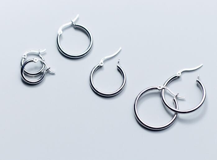 1pair Authentic 100% 925 Sterling Silver fine Jewelry polished GEOMETRIC Lucky Circle Hoop HUggie Earrings gtle2321