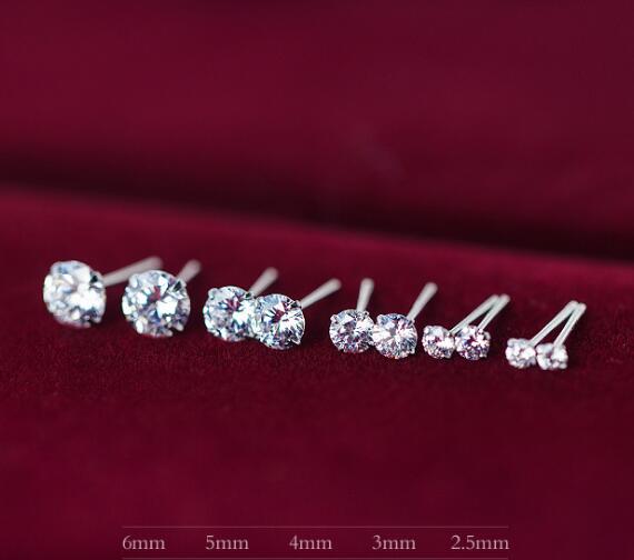 1pair Authentic 100% REAL. 925 Sterling SIlver Fine Jewelry 4-Prong Solitaire Round Brilliant Cut CZ stud Earrings GTLE2204