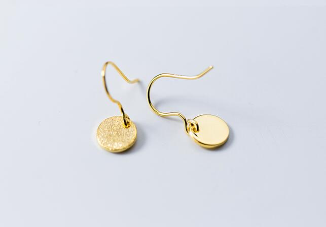 1pair Authentic Real 100% 925 Sterling Silver fine Jewelry Golden Round Coin Geometric dangle Earrings hook GTLE2326