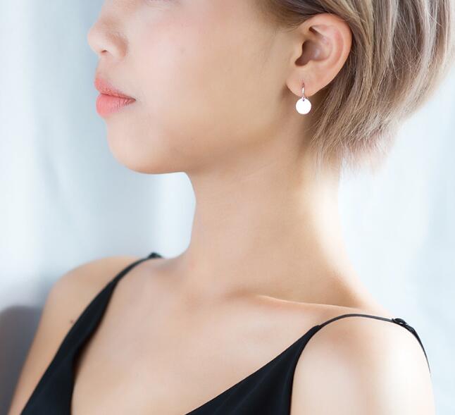 1pair Cute Minima 100% Real. 925 Sterling Silver Fine Jewelry Geometric Round Coin Hook earrings LONG gtle1835