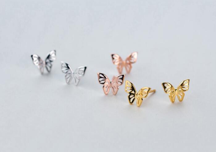 1pair REAL. 925 Sterling SIlver Fine Jewelry Insect ANimal Butterfly Stud Earrings GTLE2235