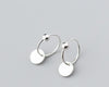 1pair REAL. 925 Sterling SIlver Fine Jewelry Open Circle &POLISHED/ Brushed Coin beads Geometric Hoop Huggie Earrings GTLE2230