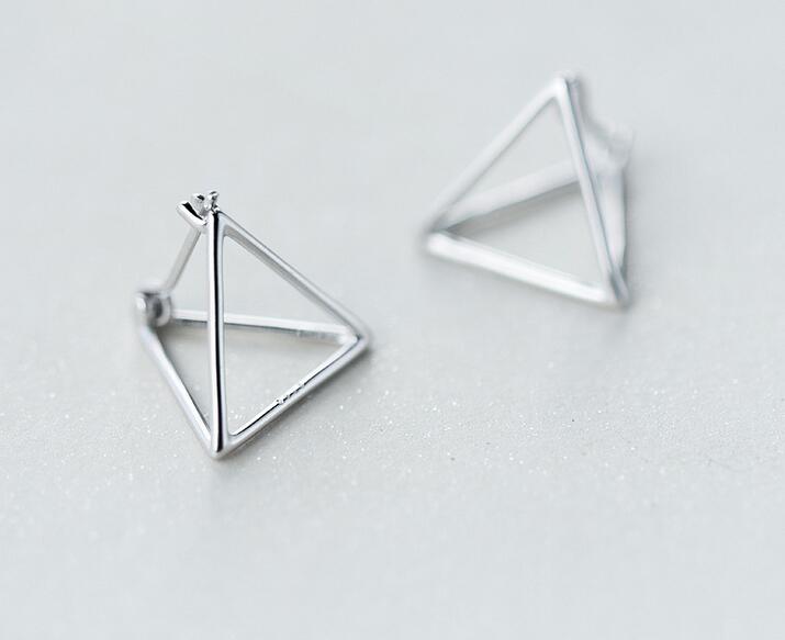 1pair Real. 925 Sterling Silver jewelry 3D Triangle Earrings young girls' Gift Geometric jewelry GTLE1230