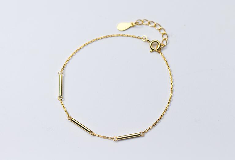 1pc 100% Real. 925 Sterling Silver Fine Jewelry Straight Lucky Bar Chain Bracelet golden color LS650