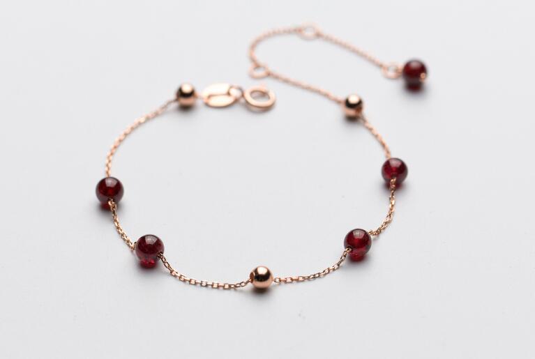 1pc 100% Real. 925 Sterling Silver Jewelry Natural Red Garnet Stone &Beads Chain Bracelet Adjustable GTLS528