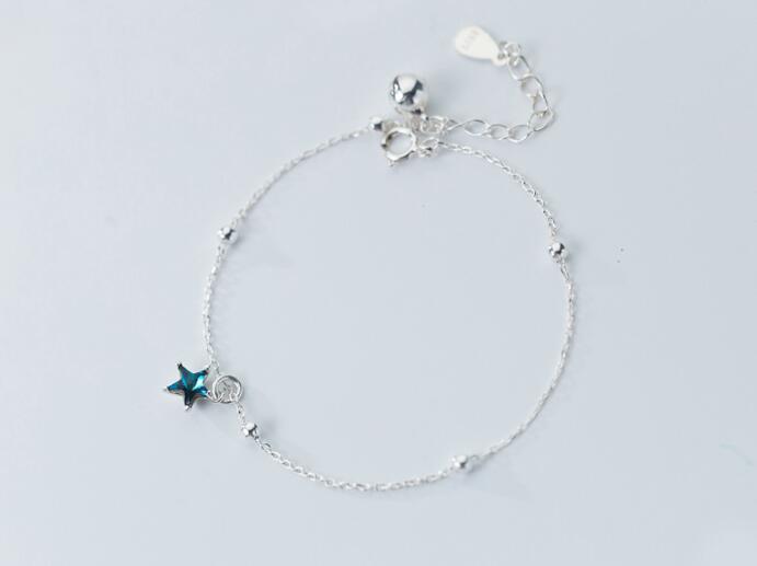 1pc 100% real. 925 Sterling silver Fine Jewelry Blue Star Anklet /Chain Bracelet GTLS561