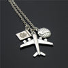 1pc 2020 Wanderlust Passport Earth Airplane Necklaces & Pendants Silver Travling Handmade Jewelry E1020