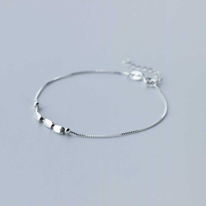 1pc 925 Sterling Silver 3Beans &Double Round Box Chain Bracelet Charm | Slim and Dainty Bridesmaid Jewelry adjustable sz LS122