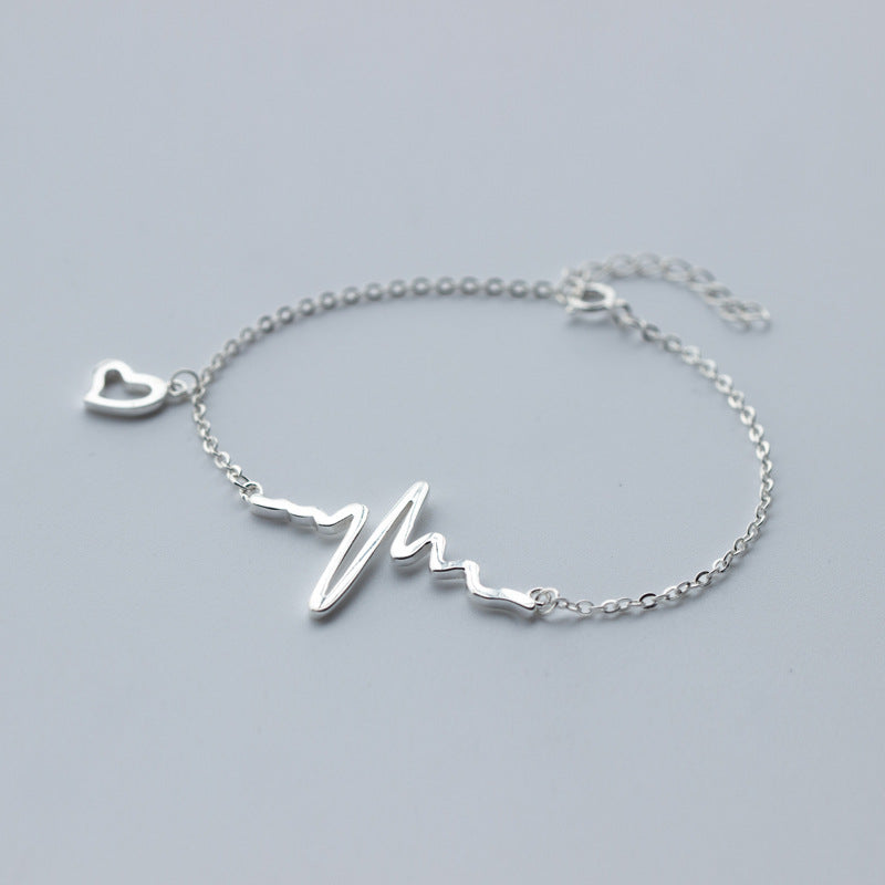 1pc 925 Sterling Silver Heartbeat Life Pulse chain bracelet Jewelry adjustable 7.5INCH LS131