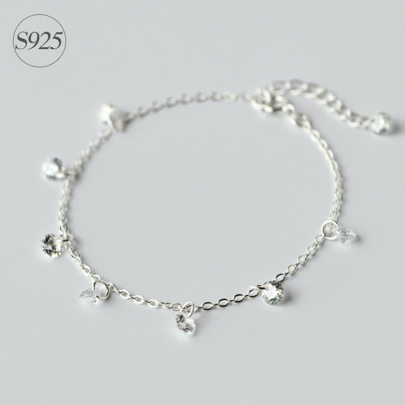 1pc 925 Sterling Silver jewelry Crystals CZ Round chain bracelet adjustable bohi LS136