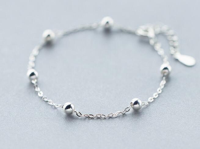 1pc 925 Sterling Silver jewelry high Polished lUCKY Round Beads Chain bracelet adjustable Lady's LS194